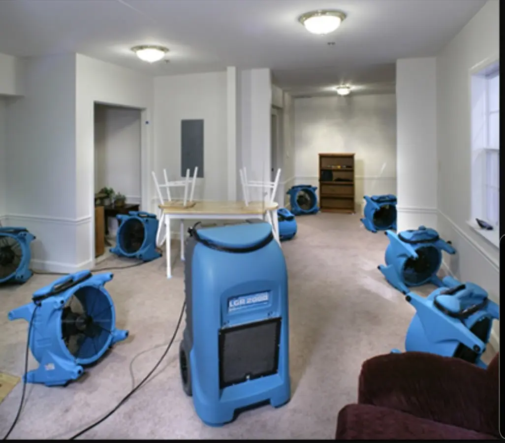 Air movers and dehumidifier setup for Water Damage Restoration in Temescal Valley